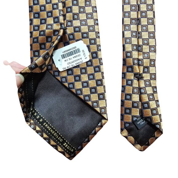 Ermenegildo Zegna Silk Gold Blue Textured Tie Office Old Money Quiet Luxury NWT - Picture 5 of 11